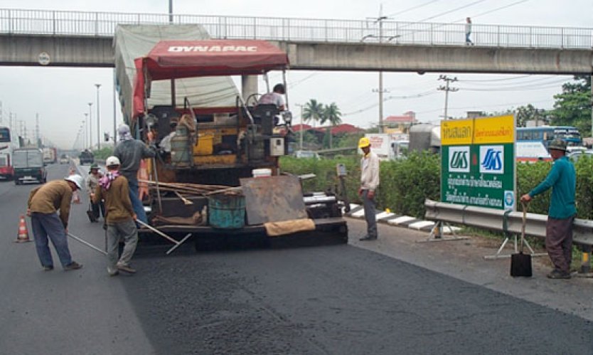 Asphalt surfacing on a Thai road.